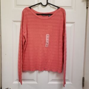 Hillard & Hanson Pink Striped Long Sleeve Boat Neck Cotton Sweater